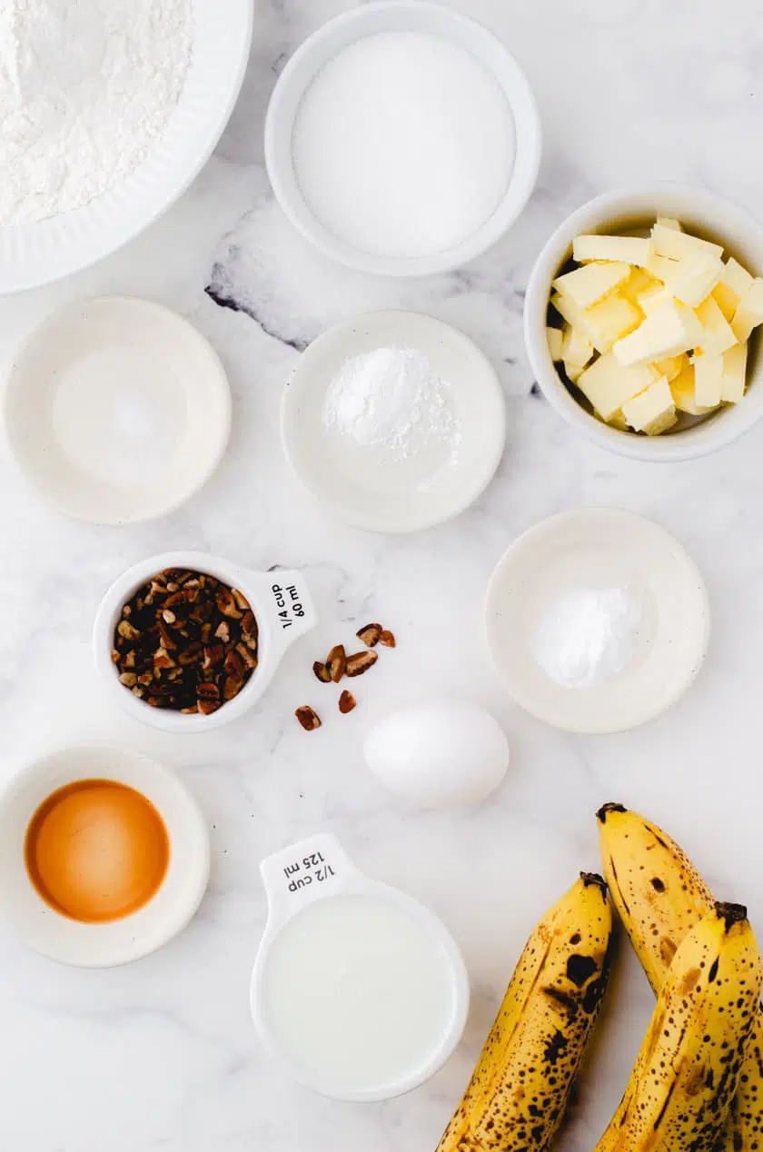 Ingredients for buttermilk banana bread