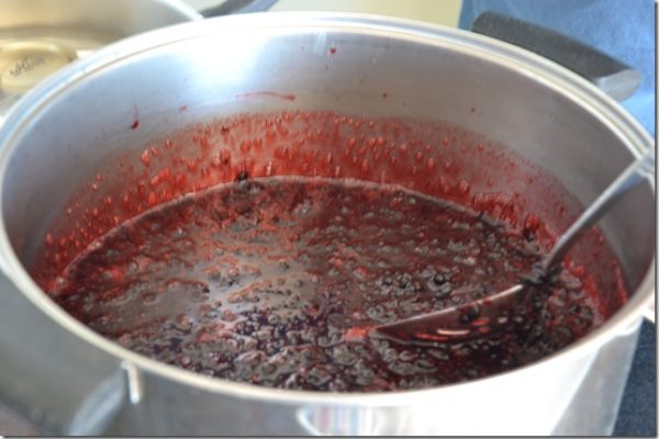 blackberries cooking in a pot on the stove