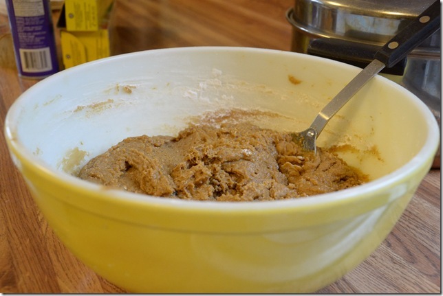 Steam pudding batter in large mixing bowl