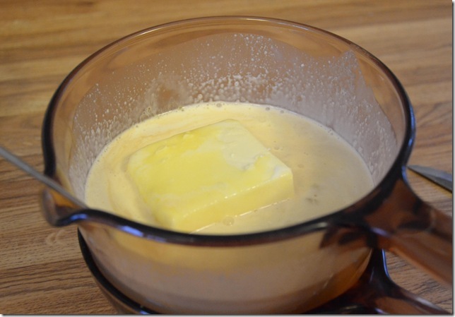 Vanilla Sauce ingredients in a double boiler