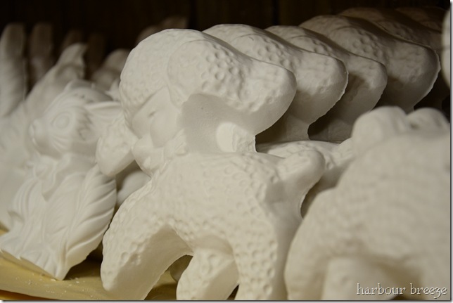 plaster of paris sheep and cats ready to be painted