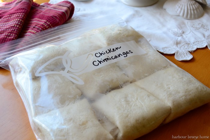 chicken chimichangas in a ziploc freezer bag