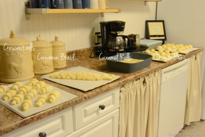 overnight buns lined up on the counter
