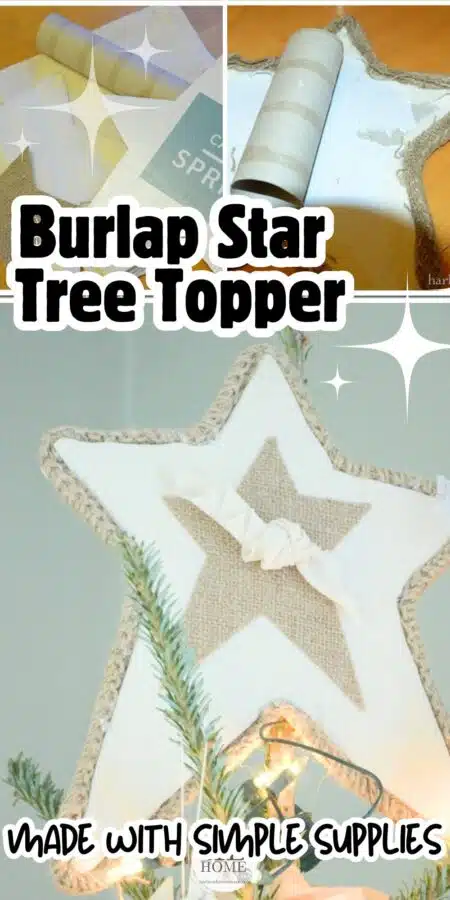 collage of steps to make a burlap star tree topper