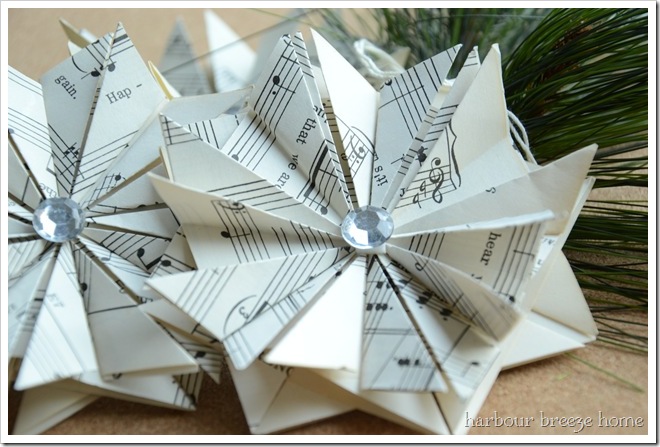 paper ornaments made out of book pages folded to look like stars