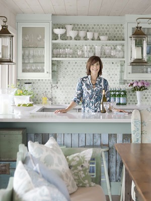 sarah Richardson's cottage kitchen painted in blue and green