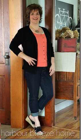 fashion over 40 spring outfit coral and black