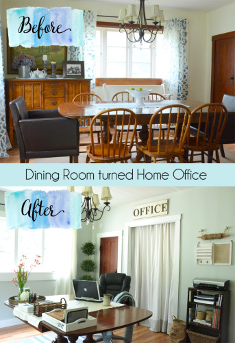 before and after dining room turned office