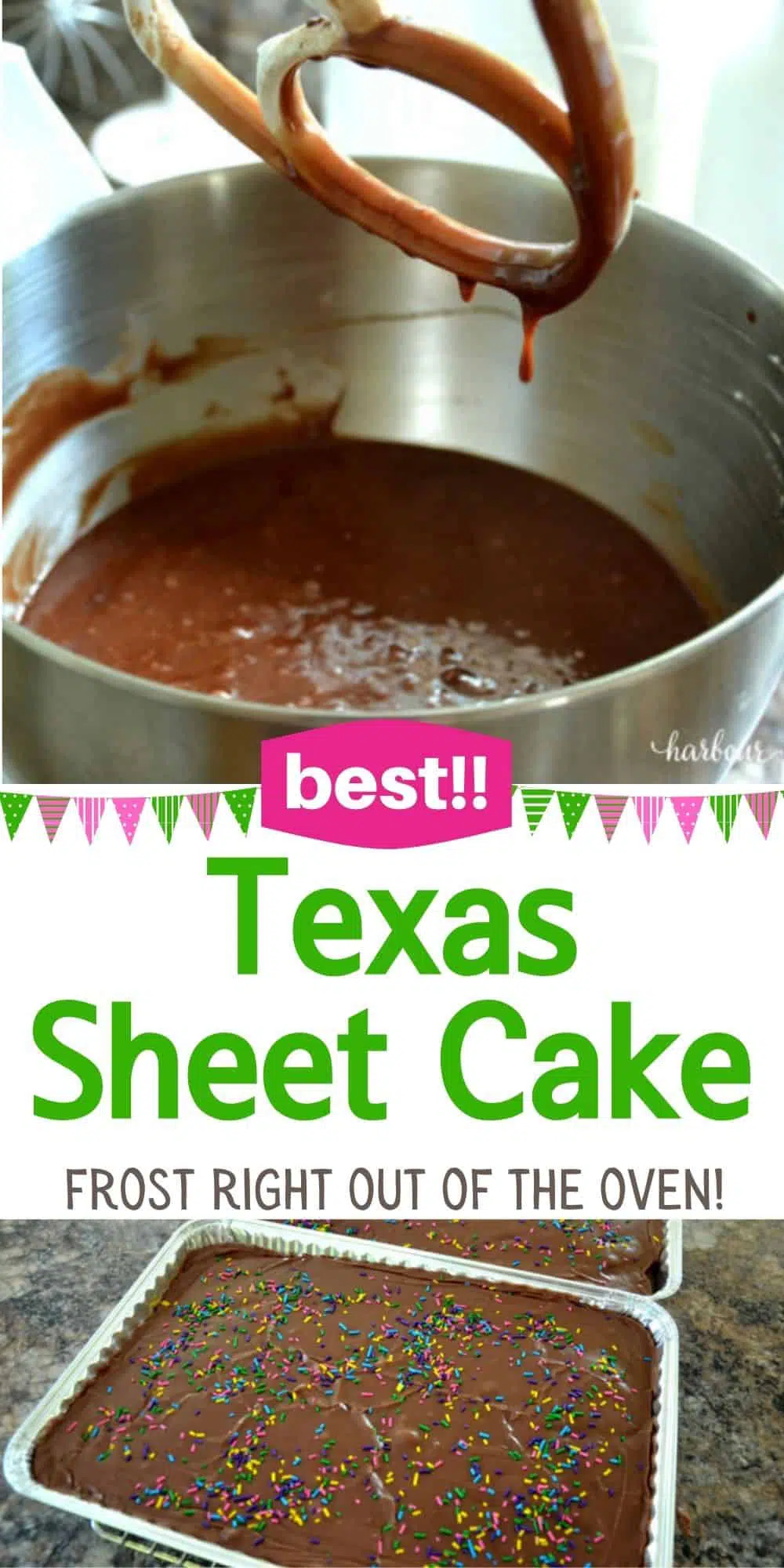 picture of Texas Sheet Cake with the text "best texas sheet cake" over it