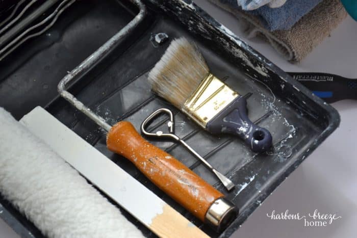 painting supplies laid out in a paint tray