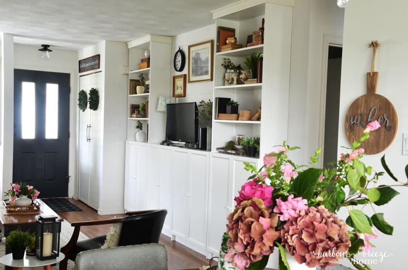 Billy Bookcases in Farmhouse Living Room