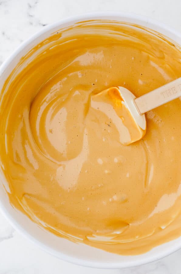 Melted marshmallows stirred together with instant coffee and water.