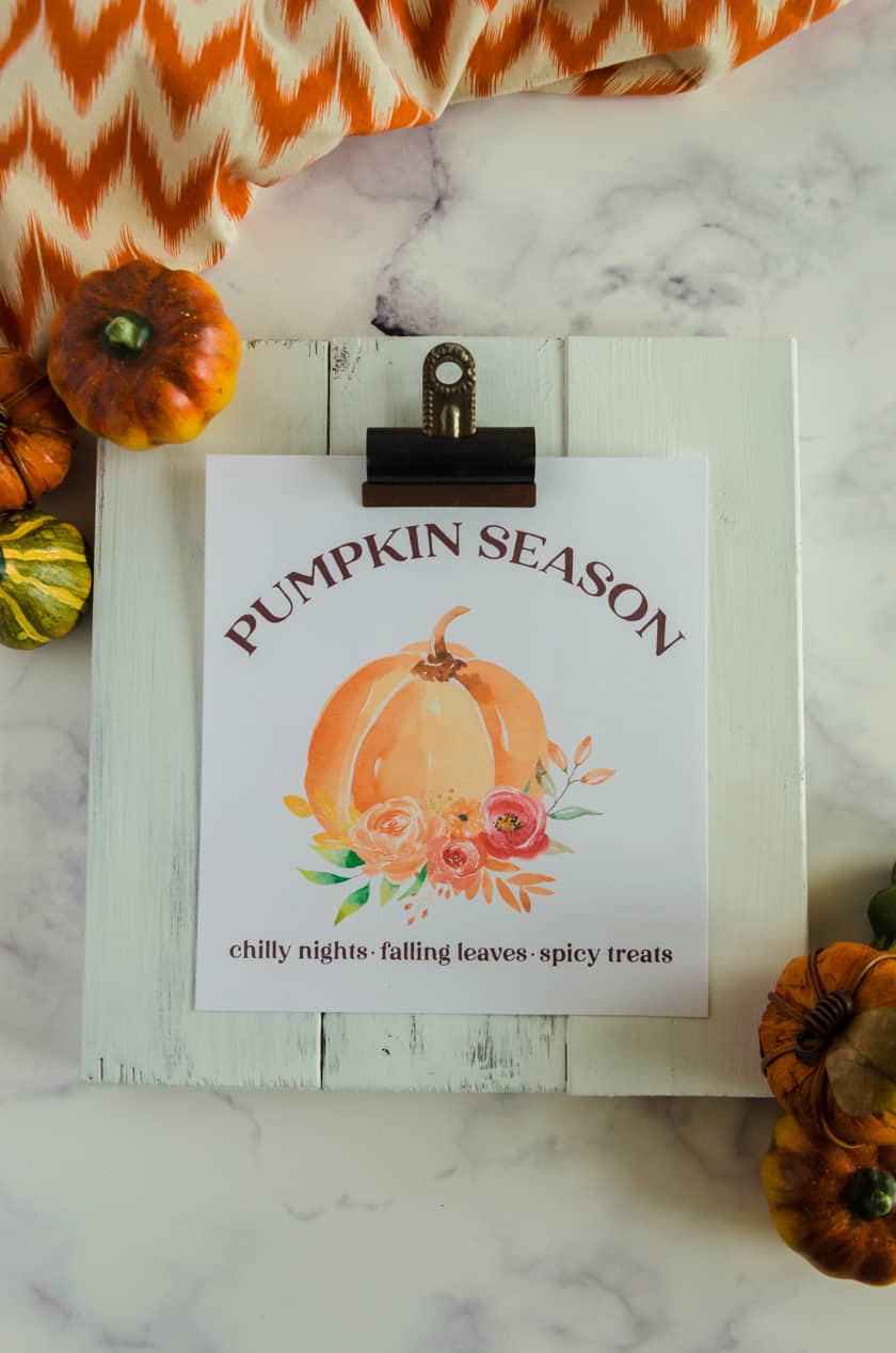 Pumpkin patch printable with the saying "pumpkin season; Chilly nights, falling leaves, spicy treats"