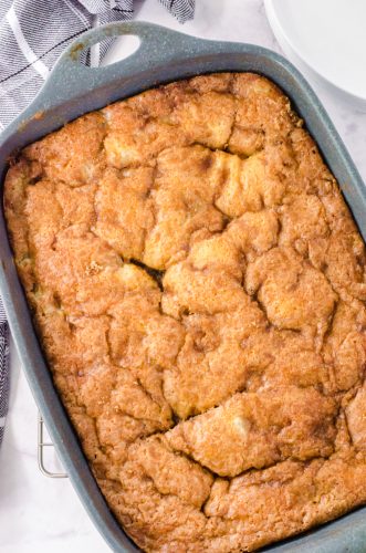 Old Fashioned Rhubarb Cake baked in a 9 x 13 inch pan.