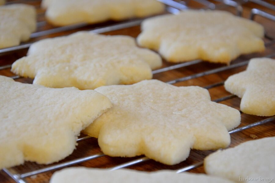 baked cut out cookies on a cooling rack