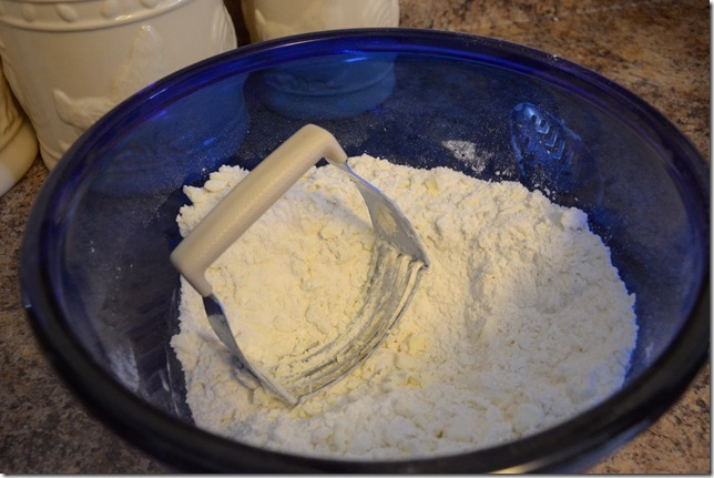 cutting butter into dry ingredients with a pastry blender