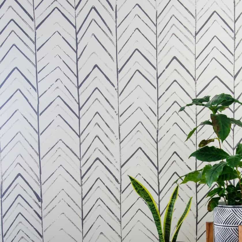 Create an Accent Wall with this Easy DIY Hand Stamped Herringbone Wallpaper