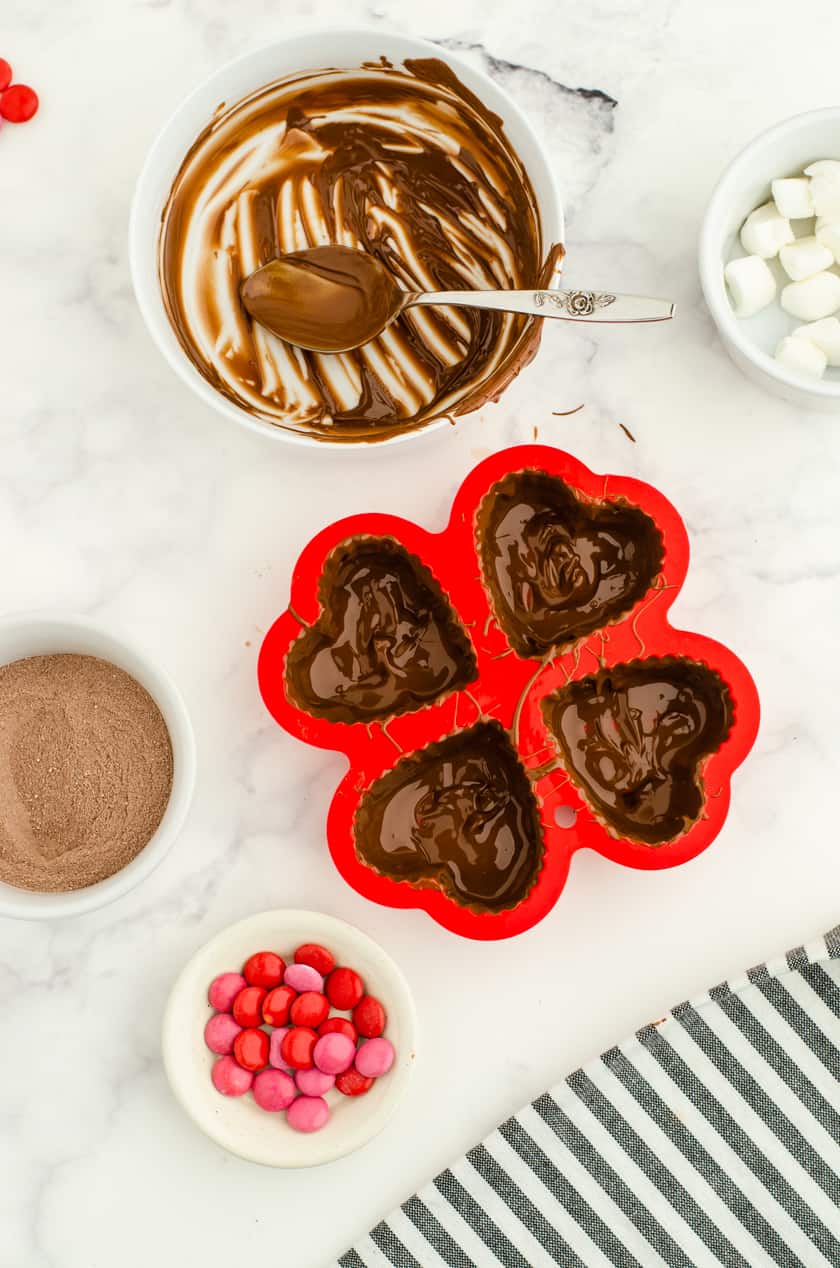 ingredients for valentines hot cocoa bombs