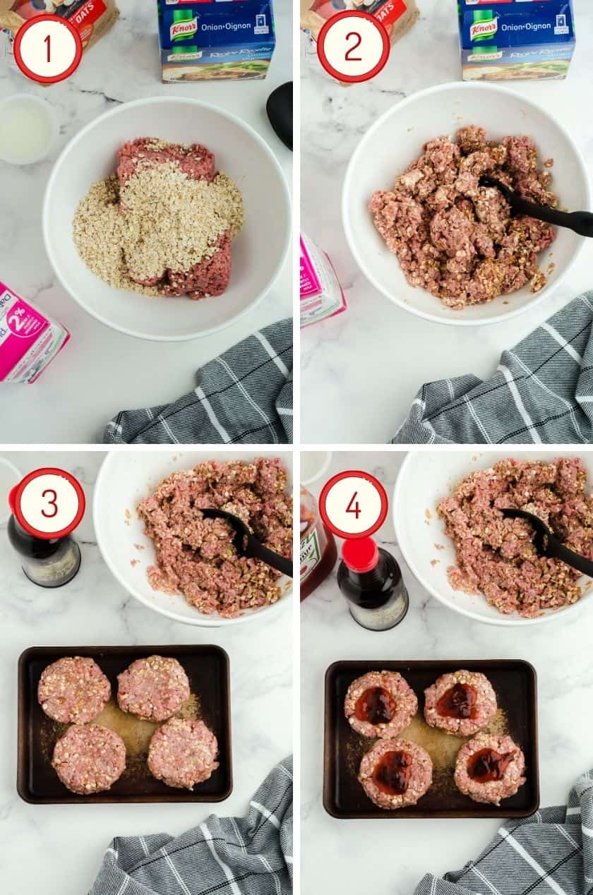 Steps for how to make oven baked hamburger steaks without gravy