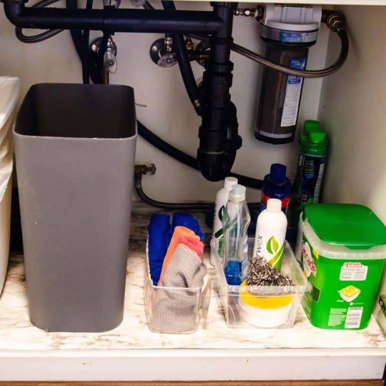 Simple Under Kitchen Sink Organization + DIY Under the Sink Mat