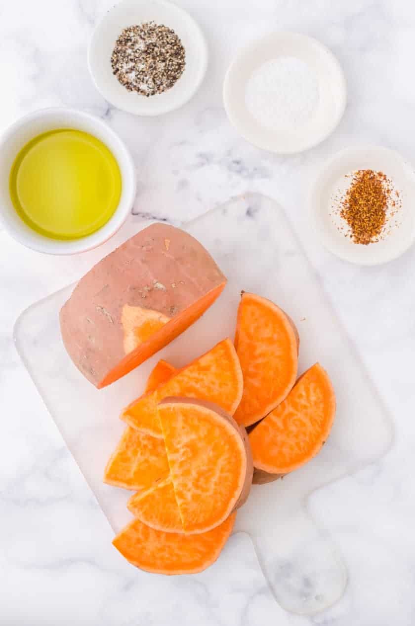 Ingredients for easy oven roast sweet potato with a giant sweet potato