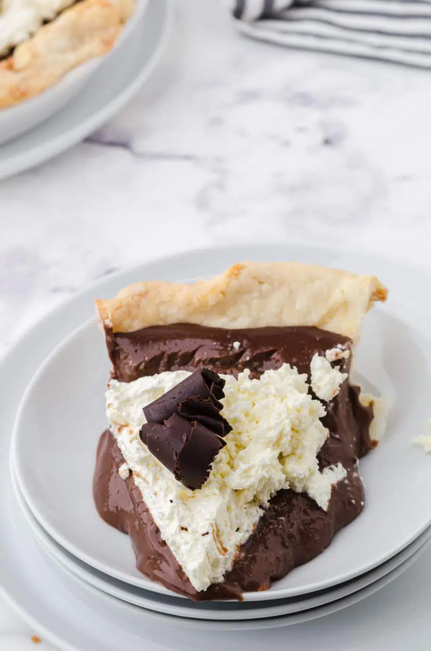 A slice of chocolate pie