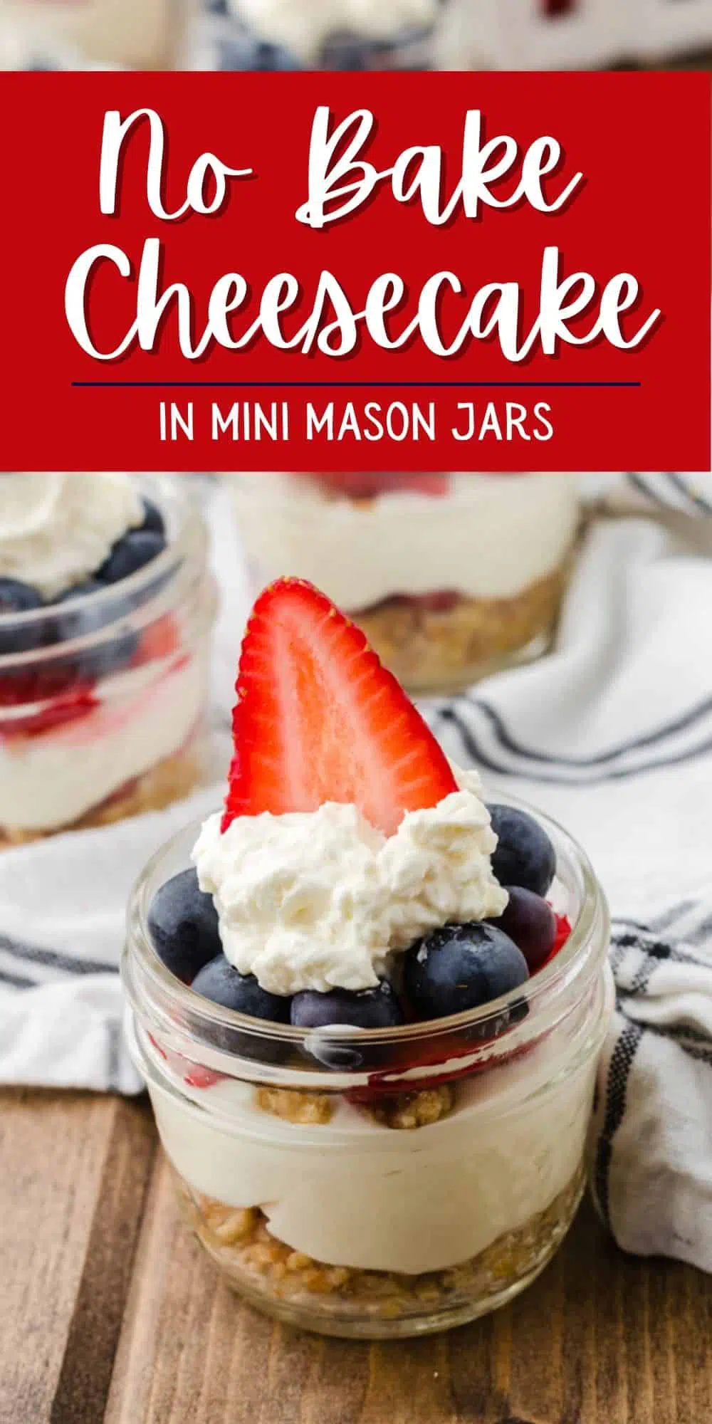 Cheese Cake Jars with blueberries and a pretzel crust