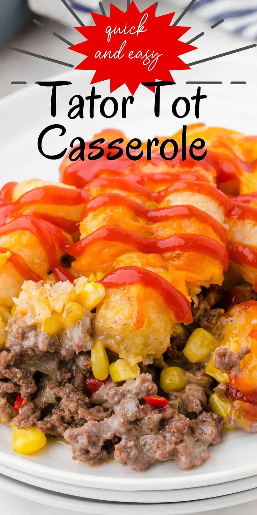easy tater tot casserole dished up on a plate