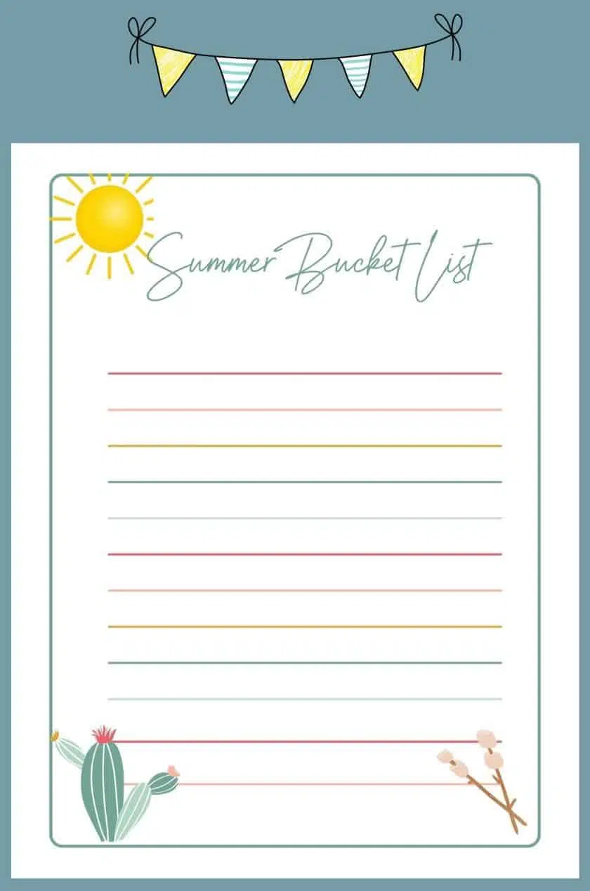 summer bucket list printable that is blank