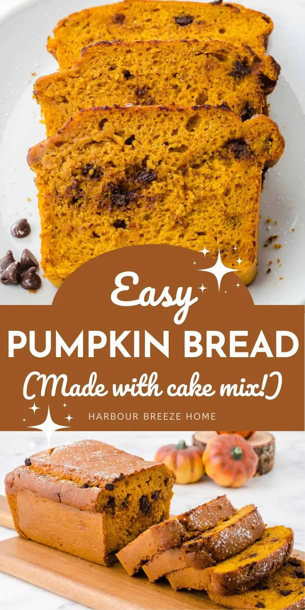 Pumpkin Bread made with yellow cake mix and canned pumpkin