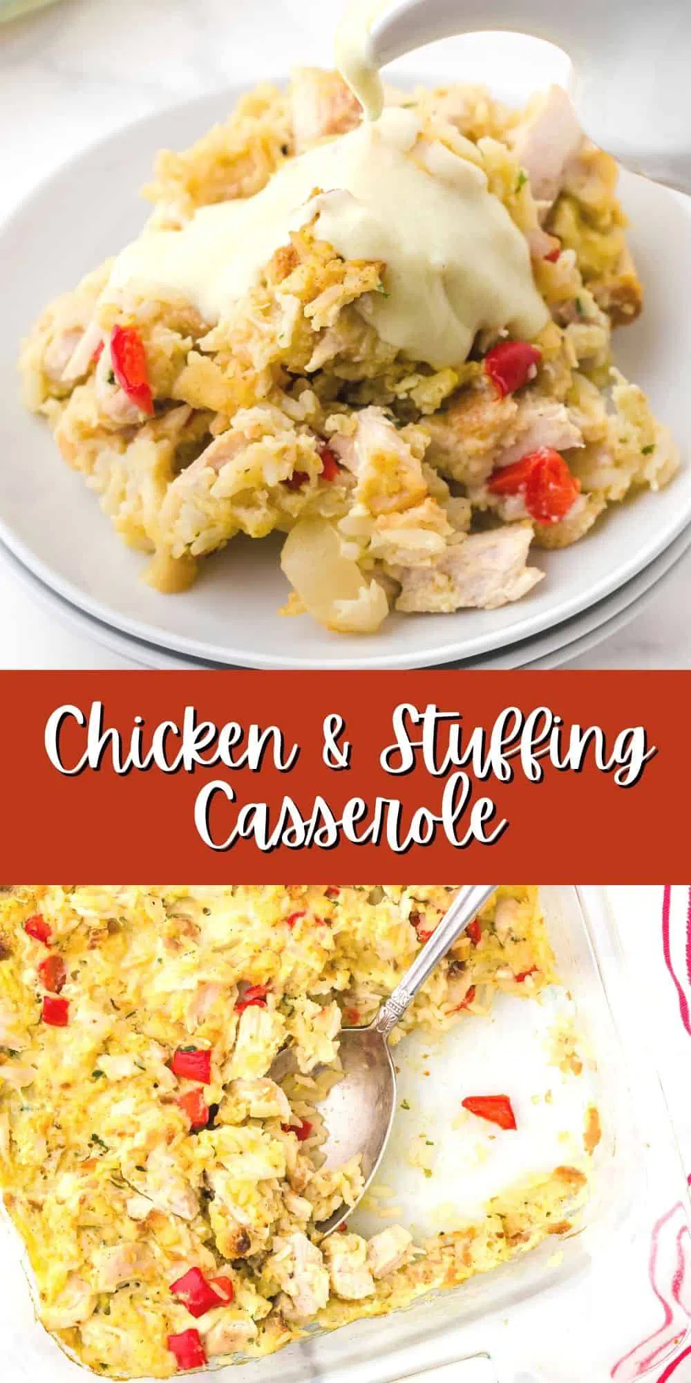 Chicken and Stuffing Casserole Recipe with rice and homemade sauce