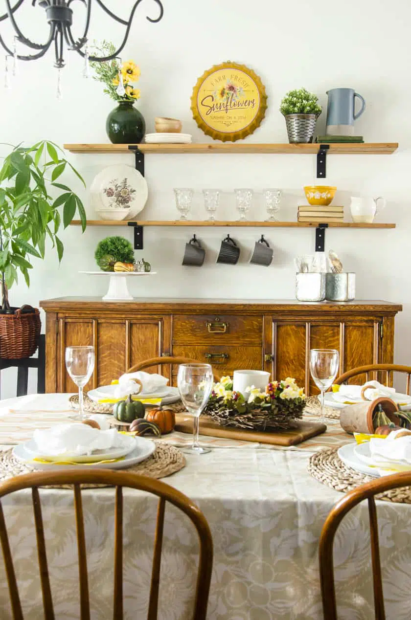 DIY shelves in a dining room styled with Fall Decor