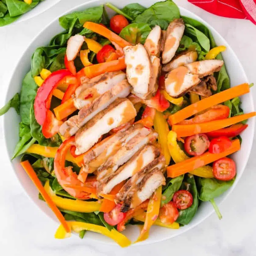 Grilled Chicken Salad with Red Chili Peanut Sauce