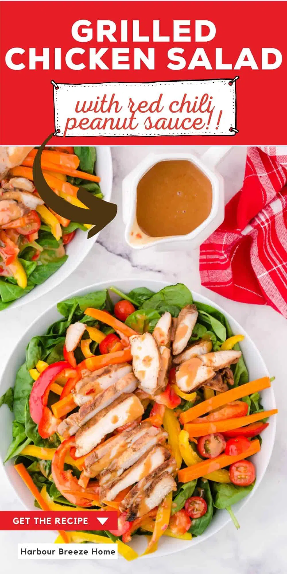 Grilled Chicken Salad with red chili peanut sauce