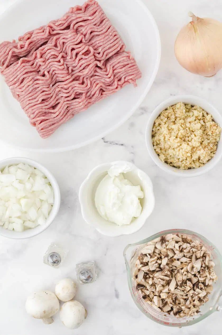 Ingredients for quick & delicious homemade turkey burgers with cauliflower rice