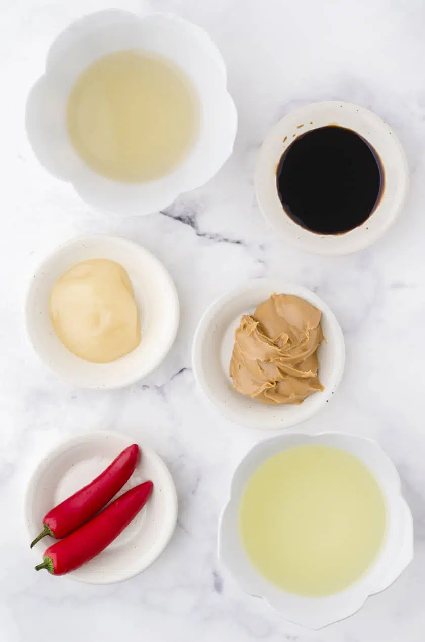ingredients for peanut chili sauce using fresh red chilis