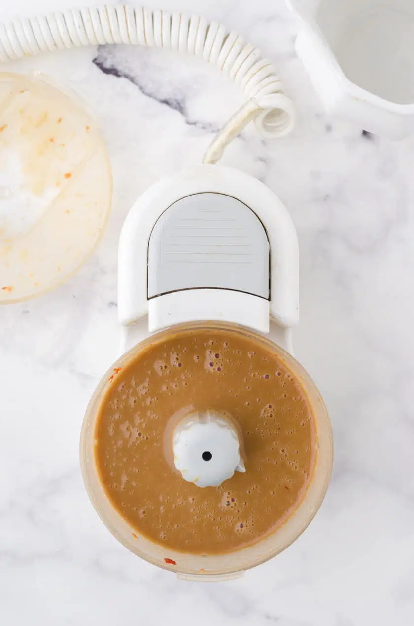 Peanut chili sauce in a mini food processor