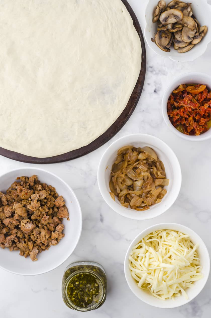 Ingredients needed for this sausage pizza