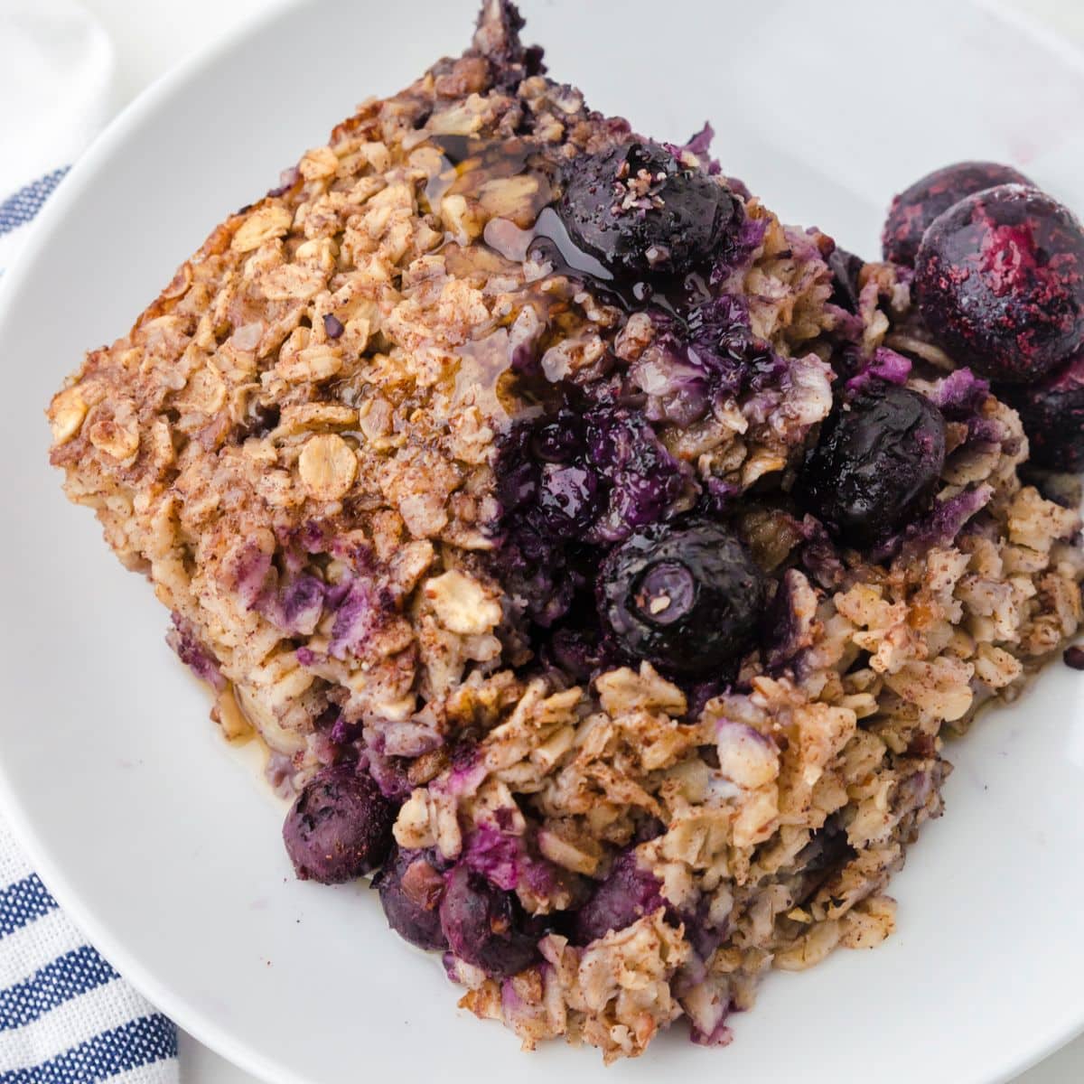 banana blueberry baked oats on a plate