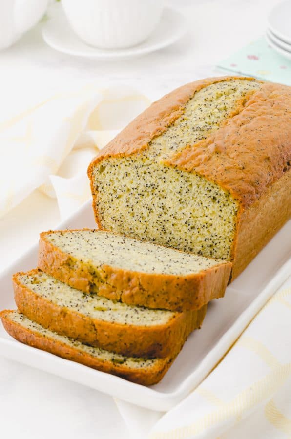 Poppy Seed Bread on a white platter