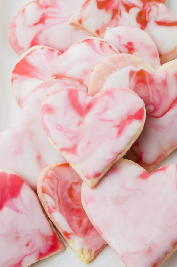 marbled icing on heart cookies perfect for valentines cookies