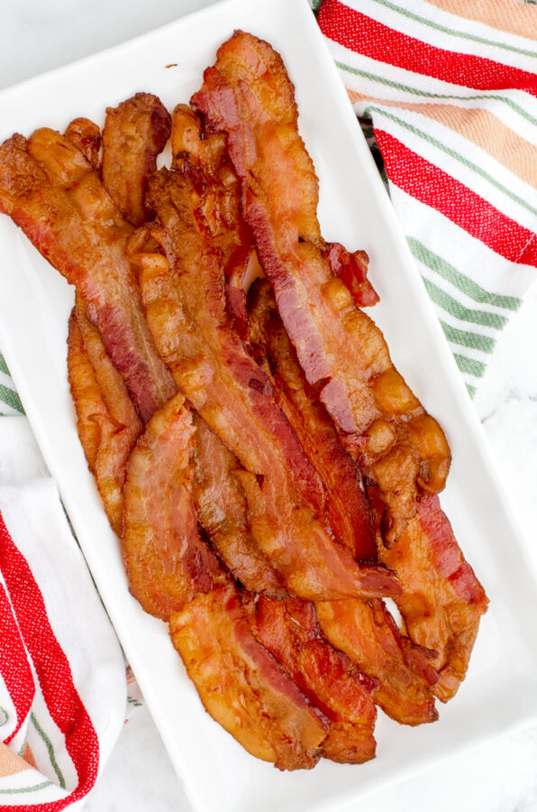 Crispy bacon on a platter ready to be served.