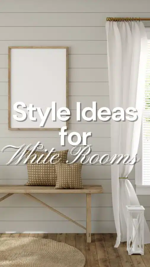 White room with the text "style ideas for white rooms" on top