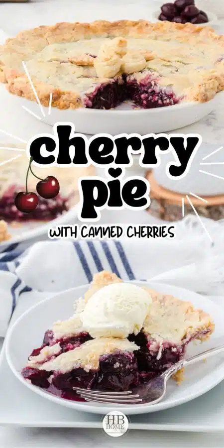 a collage of cherry pie with canned cherries