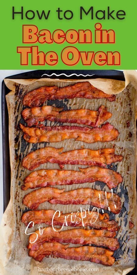 Crispy bacon in a baking pan right after it's been taken out of the oven.