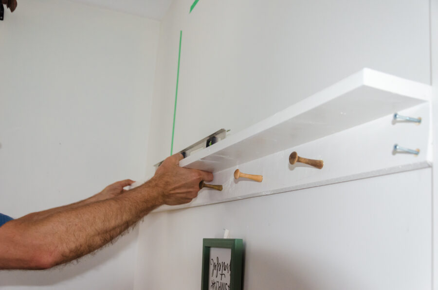 positioning a boho shelf so it is level on the wall