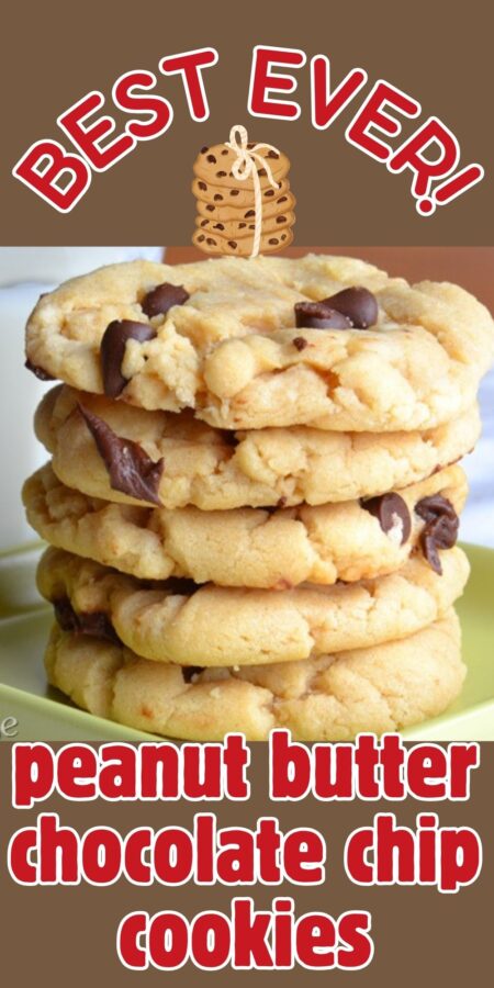 Stack of peanut butter chocoalte chip cookies on a plate