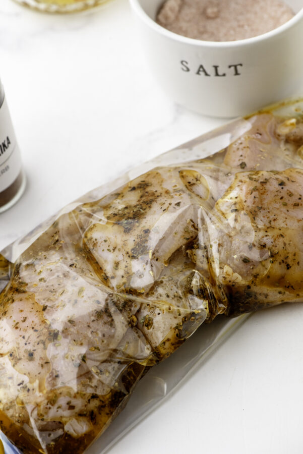 Greek chicken marinade in a ziploc