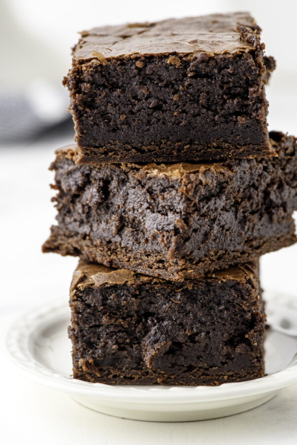 3 sourdough brownies in a stack.