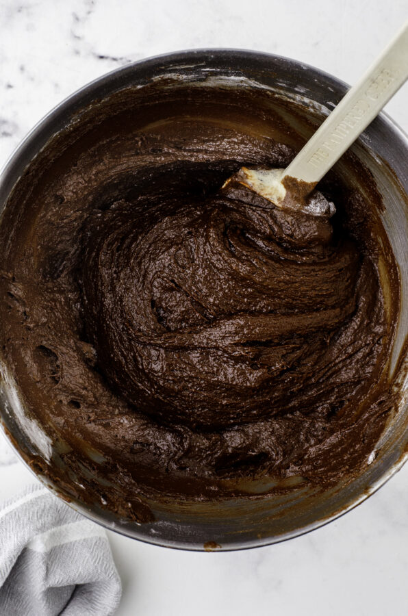 The sourdough brownie batter after the flour has been added in.